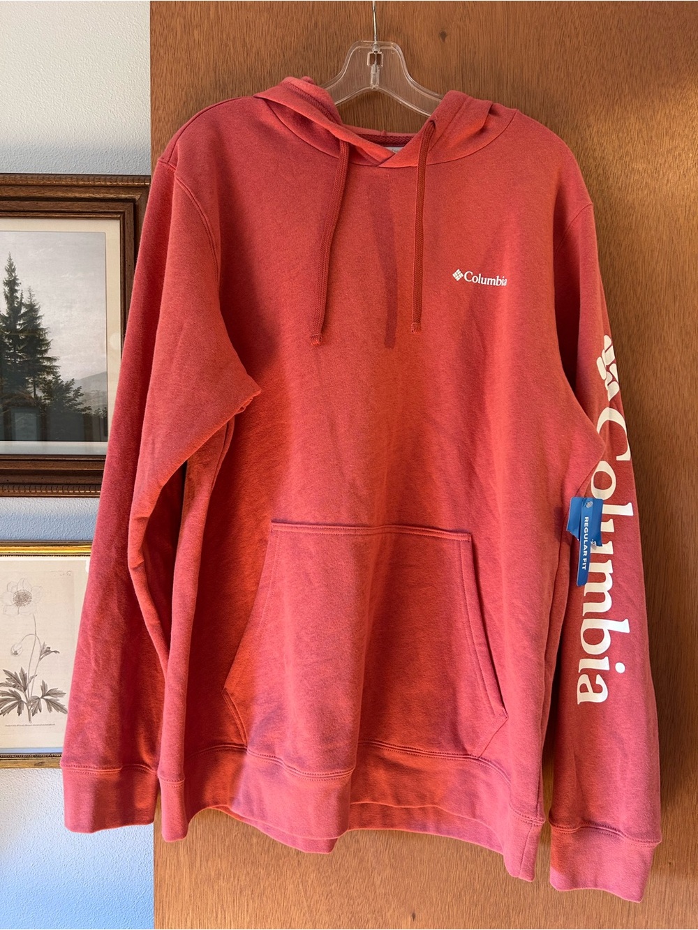 Columbia Men's Red / Salmon Hooded Pullover Sweatshirt